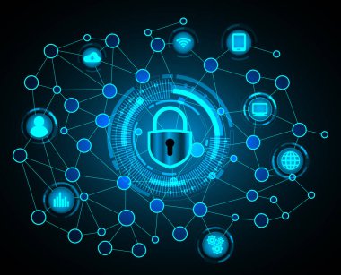 Mavi arkaplandaki siber güvenlik kavramı 3D görüntüleme