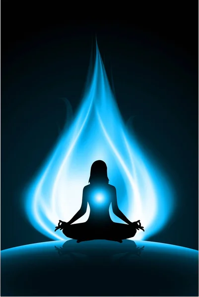 Silueta Meditación Yoga Sobre Fondo Negro — Vector de stock