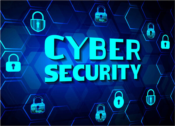 концепция системы безопасности с синим текстом и иконками на виртуальном экране