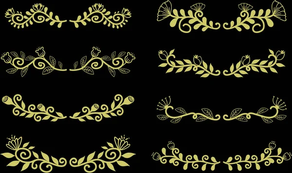 Золотий Квітковий Орнамент Чорному Фоні — стоковий вектор