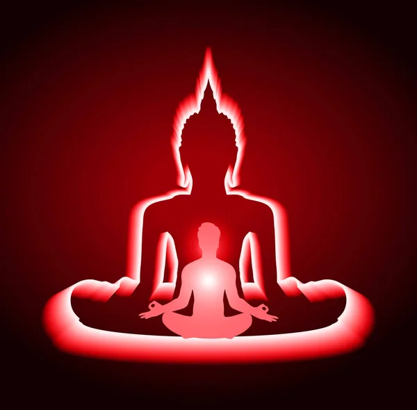 Silueta Meditación Con Buddha Meditación Pose Loto — Archivo Imágenes Vectoriales