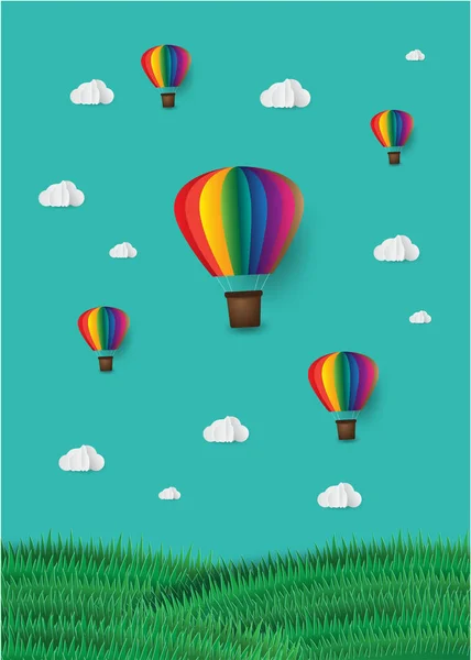 Vektorillustration Des Heißluftballons Mit Wolken — Stockvektor
