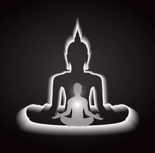 Buda Yla Meditasyon Silueti Lotus Pozisyonunda Meditasyon — Stok Vektör