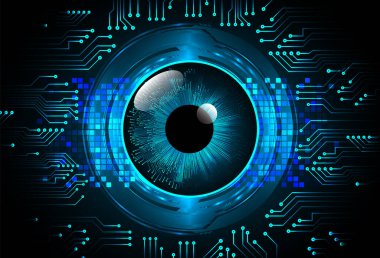 Sanal insan yüzüne sahip soyut mavi göz