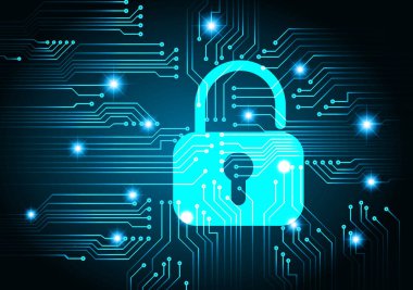 Asma kilit ve teknoloji kavramına sahip devre kartı