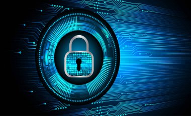 Siyah arkaplanda asma kilit ve kilit olan siber güvenlik kavramı