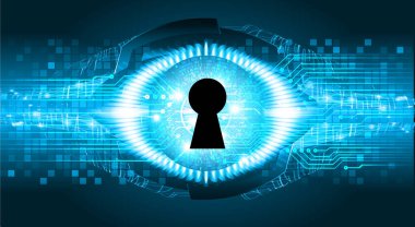 Mavi arka planda asma kilit olan dijital güvenlik kavramı. 3d oluşturma