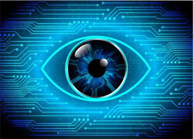 Üzerinde dijital veri olan mavi göz.