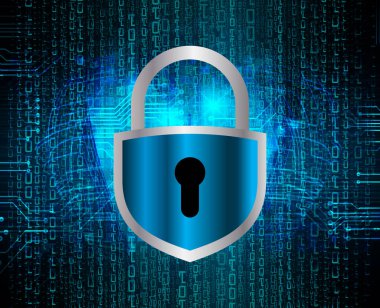 Mavi arkaplanda ikili kodlu bilgisayar güvenliği kavramı