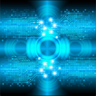 Mavi daireleri ve çizgileri olan soyut teknoloji arkaplanı