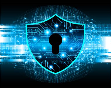 Mavi arka planda veri koruması ve dijital kilide sahip siber güvenlik kavramı