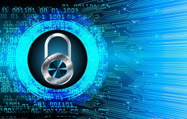 İkili kod arkaplanındaki bir kilidin vektör illüstrasyonu