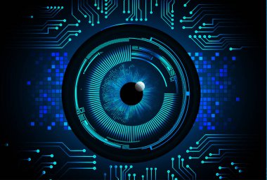 Geleceğin soyut gözü. Fütürist teknoloji geçmişi. vektör illüstrasyonu