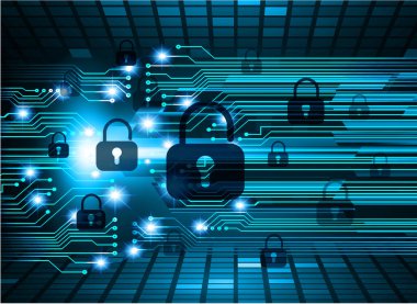 asma kilit ve devre kartı ile güvenlik sistemi kavramı