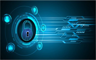 Dijital arkaplanda asma kilitli siber güvenlik kavramı