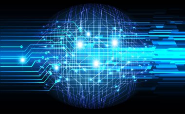 Parlak çizgiler ve noktalarla soyut teknoloji arkaplanı