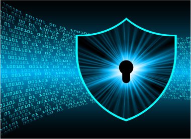 İkili kodlu siber güvenlik kavramı ve mavi ve yeşil arka planda asma kilit