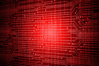 bir devre kartı ile kırmızı arkaplan