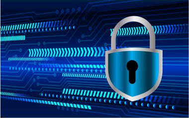 Bilgisayar ekranında asma kilit ve kilit ile siber güvenlik kavramı