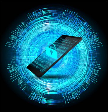 İkili kod ve asma kilit içeren internet güvenliği kavramı