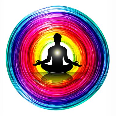 Nilüfer çiçeğindeki yoga meditasyon ikonu beyaz bir arkaplanda poz verir