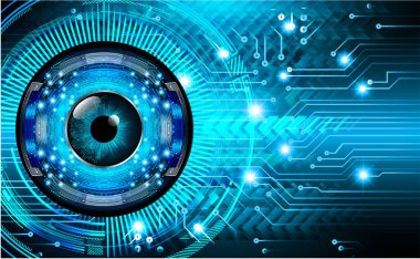 Kilit ve sanal ekranlı soyut mavi göz