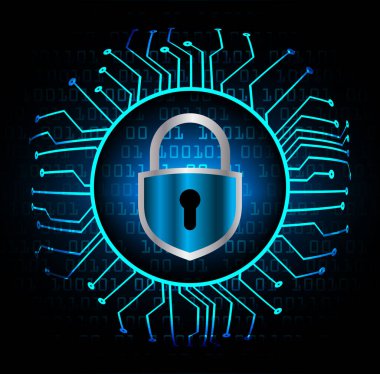 Dijital arka planda asma kilit olan siber güvenlik kavramı. vektör illüstrasyonu