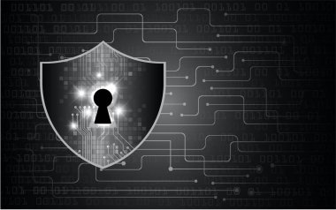 Siyah arkaplanda asma kilit ve kalkan ile güvenlik sistemi kavramı