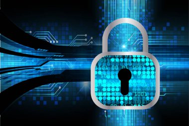 Sayısal ekranda asma kilit simgeleri ve sembolleri olan siber güvenlik kavramı