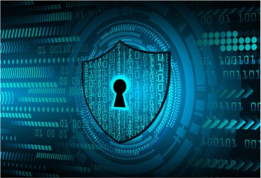 İkili kod ve asma kilitli siber güvenlik kavramı