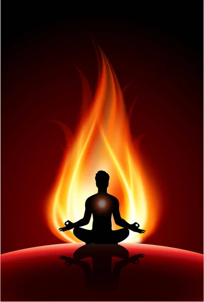 Meditation Entspannung Yoga Meditation Lotus Feuer Flamme Vektorillustration — Stockvektor