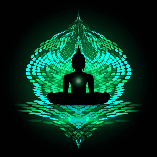 Silueta Buddha Pose Loto Sobre Fondo Negro Ilustración Vectorial — Vector de stock