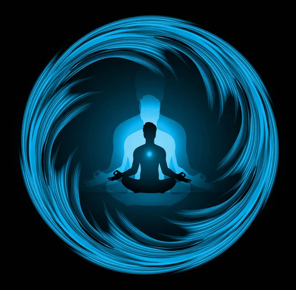 Silueta Hombre Meditando Pose Loto — Vector de stock