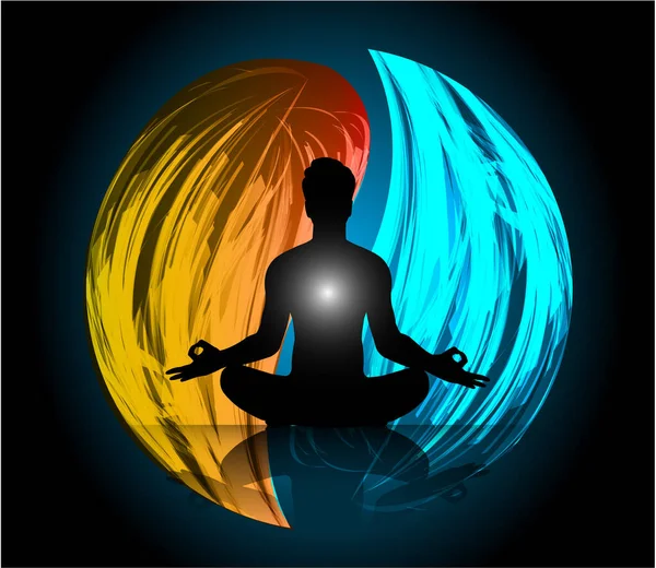 Illustration Man Meditating His Arms Black Background — Stock Vector