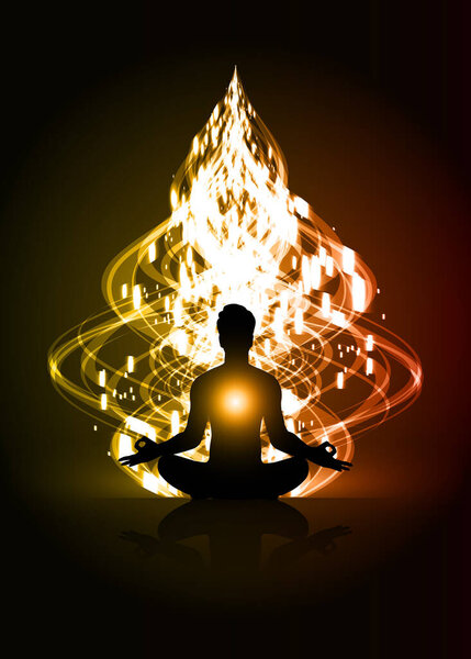 silhouette of lotus meditation in the shape of a glowing buddha