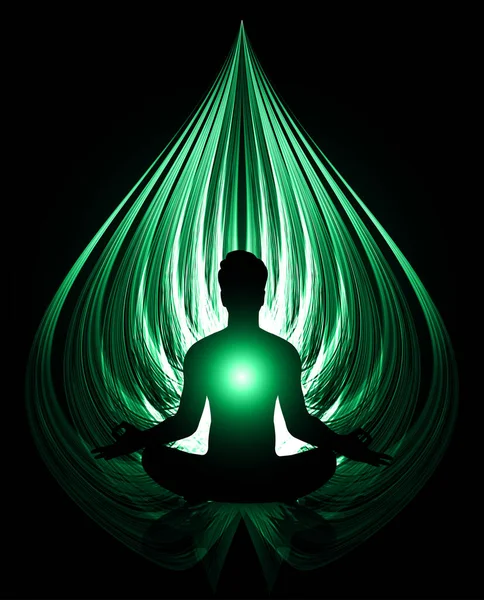 Lotus Pozunda Meditasyon Yapan Bir Adamın Silüeti — Stok Vektör