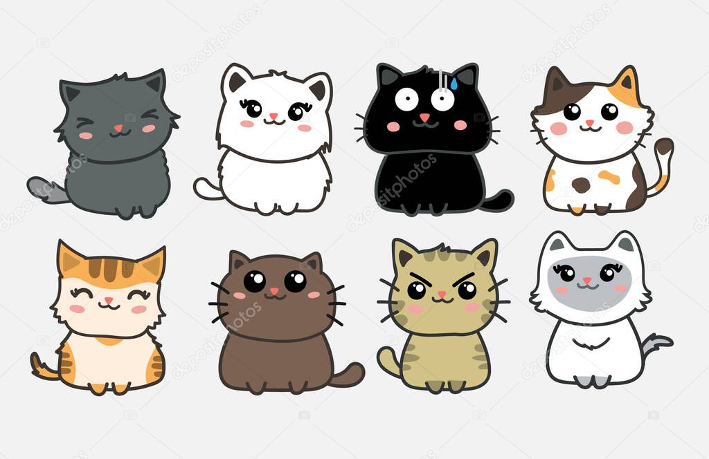 set of cats and cute cartoon vector illustration
