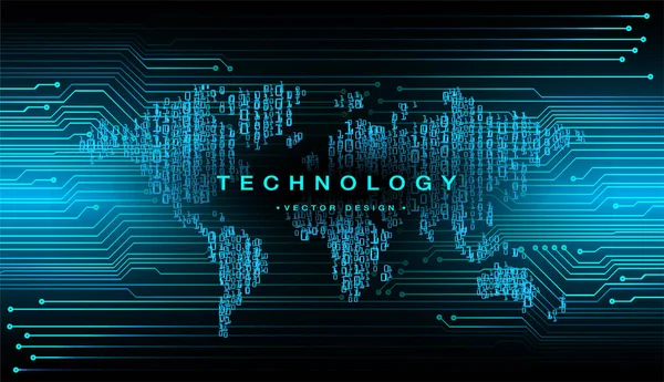 Tecnología Futuro Placa Circuito Binario Mundial Fondo Concepto Seguridad Cibernética — Vector de stock