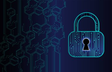 Sayısal arkaplan ve siber güvenlik konusunda kapatılmış asma kilit