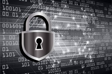 Sayısal arkaplan ve siber güvenlik konusunda kapatılmış asma kilit