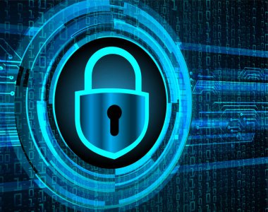 Sayısal arkaplan ve siber güvenlik konusunda kapatılmış asma kilit