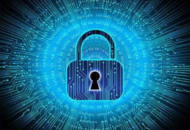 Sayısal arkaplan ve siber güvenlik konusunda kapatılmış asma kilit