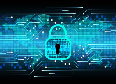 Sayısal arkaplan ve siber güvenlik konusunda kapatılmış asma kilit