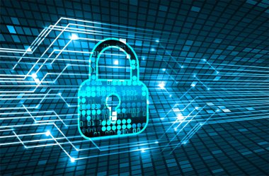 Sayısal arkaplan ve siber güvenlik konusunda kapatılmış asma kilit
