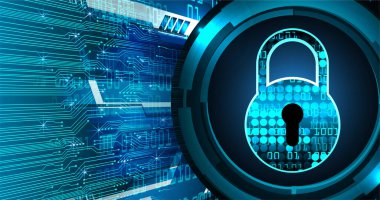 Sayısal arkaplan ve siber güvenlik konusunda kapatılmış asma kilit