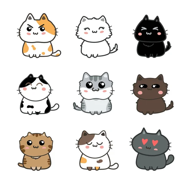 かわいい猫のセットベクトルイラスト — ストックベクタ