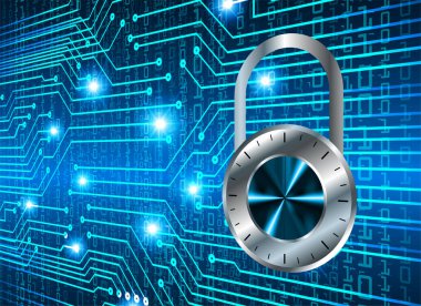 Sayısal arkaplan ve siber güvenlik konusunda kapatılmış asma kilit
