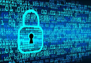 Sayısal arkaplan ve siber güvenlik konusunda kapatılmış asma kilit