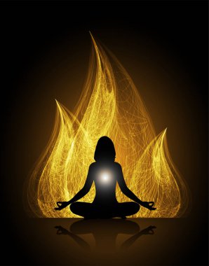 Nilüfer pozisyonunda meditasyon yapan kadın silueti