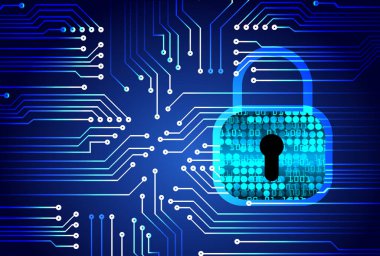 Sayısal arkaplan ve siber güvenlik konusunda kapatılmış asma kilit